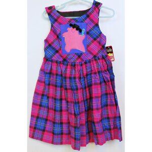 Vtg 90s Chocolate Soup Dress sz 2T Pink Purple Plaid Animal Hat Cooking Pom-Pom